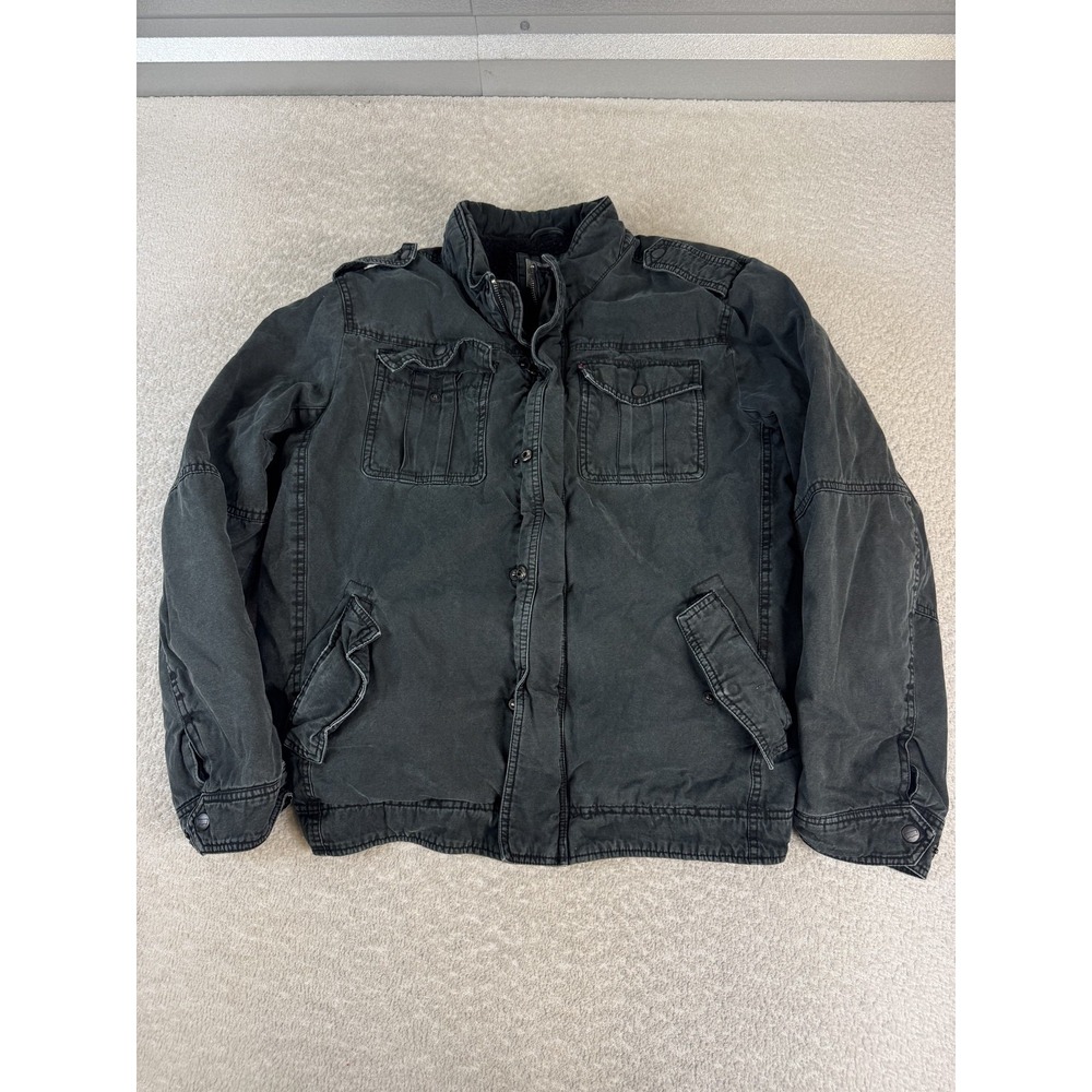 Levis Jacket Mens‎ Large Black Sherpa Lined Utility Field Coat Cotton Pockets